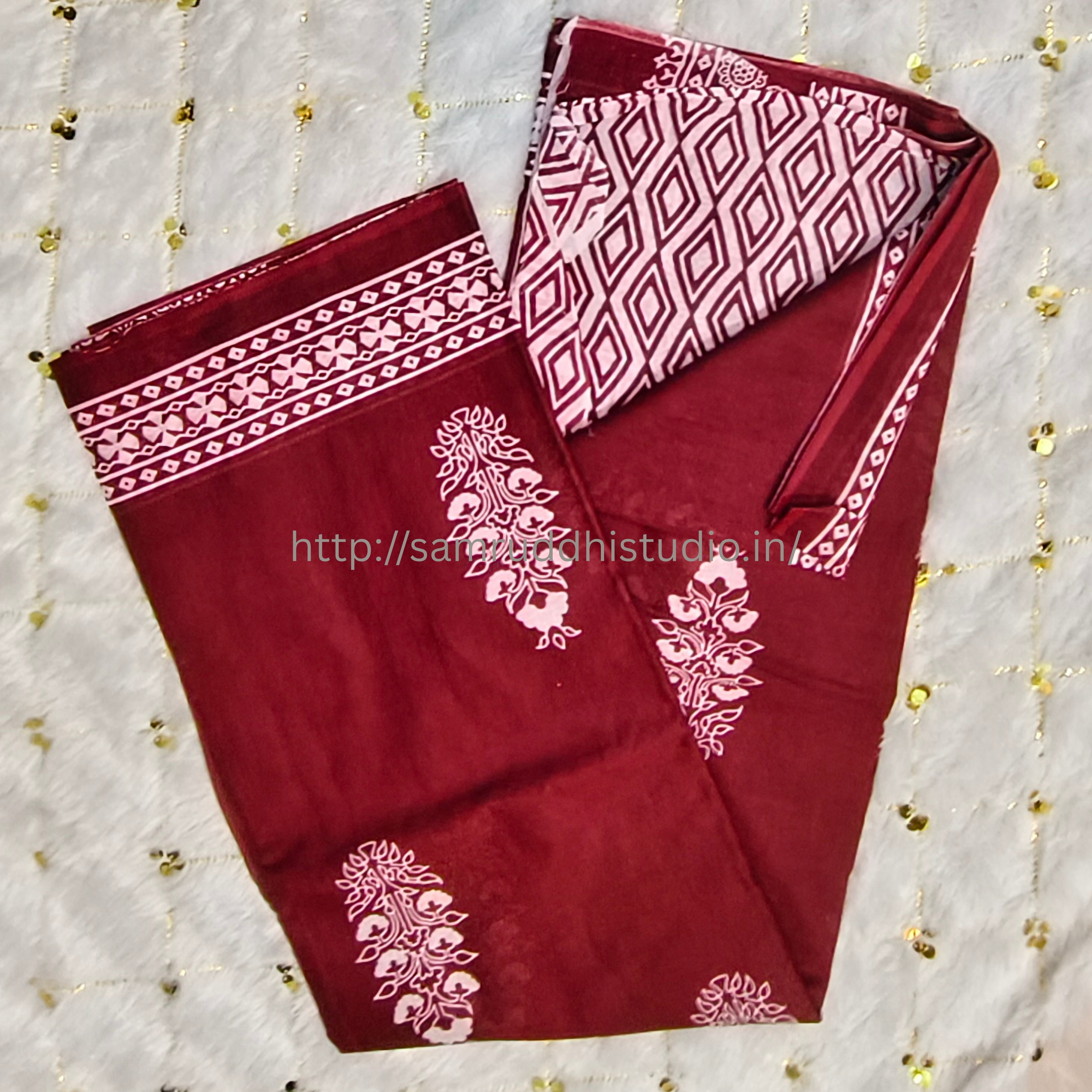 BAGRU PRINT MULMUL COTTON SAREE 92*80